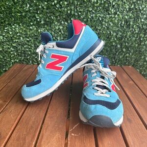 New Balance 574 M 10.5 light blue/blue/red retro look